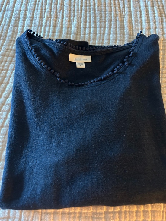 J. Jill Tops - J. Jill Navy Knit Top with Pom-Trim Crew Neck